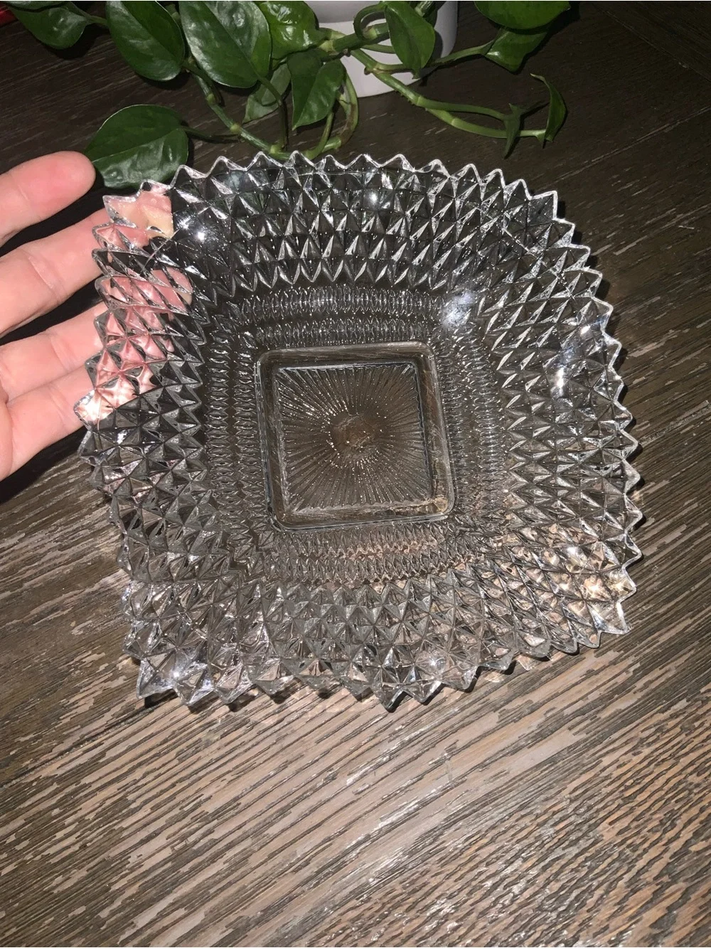 Vintage Indiana Glass Diamond Point Wavy Salad Dish - Set of 4 - 6.75”